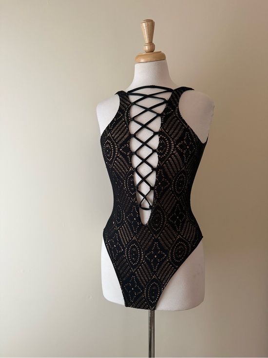 Beach Bunny Other - Beach Bunny Black Crochet Lace-Up One Piece Swimsuit | XS (or S)